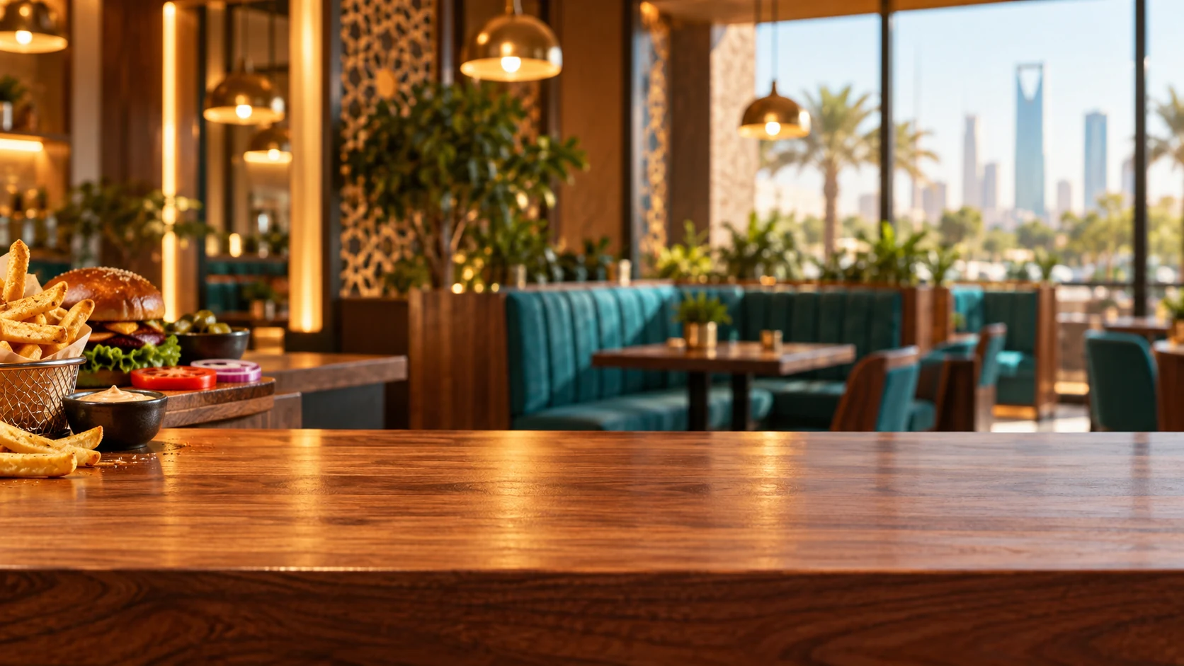 خلفية مطعم مضيء في الرياض
